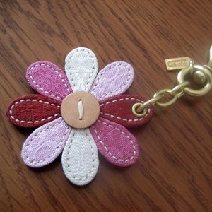 Coach Pinks Patchwork Jacquard Flower Keychain